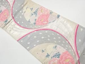 リサイクル　抽象孔雀に花模様織出し袋帯